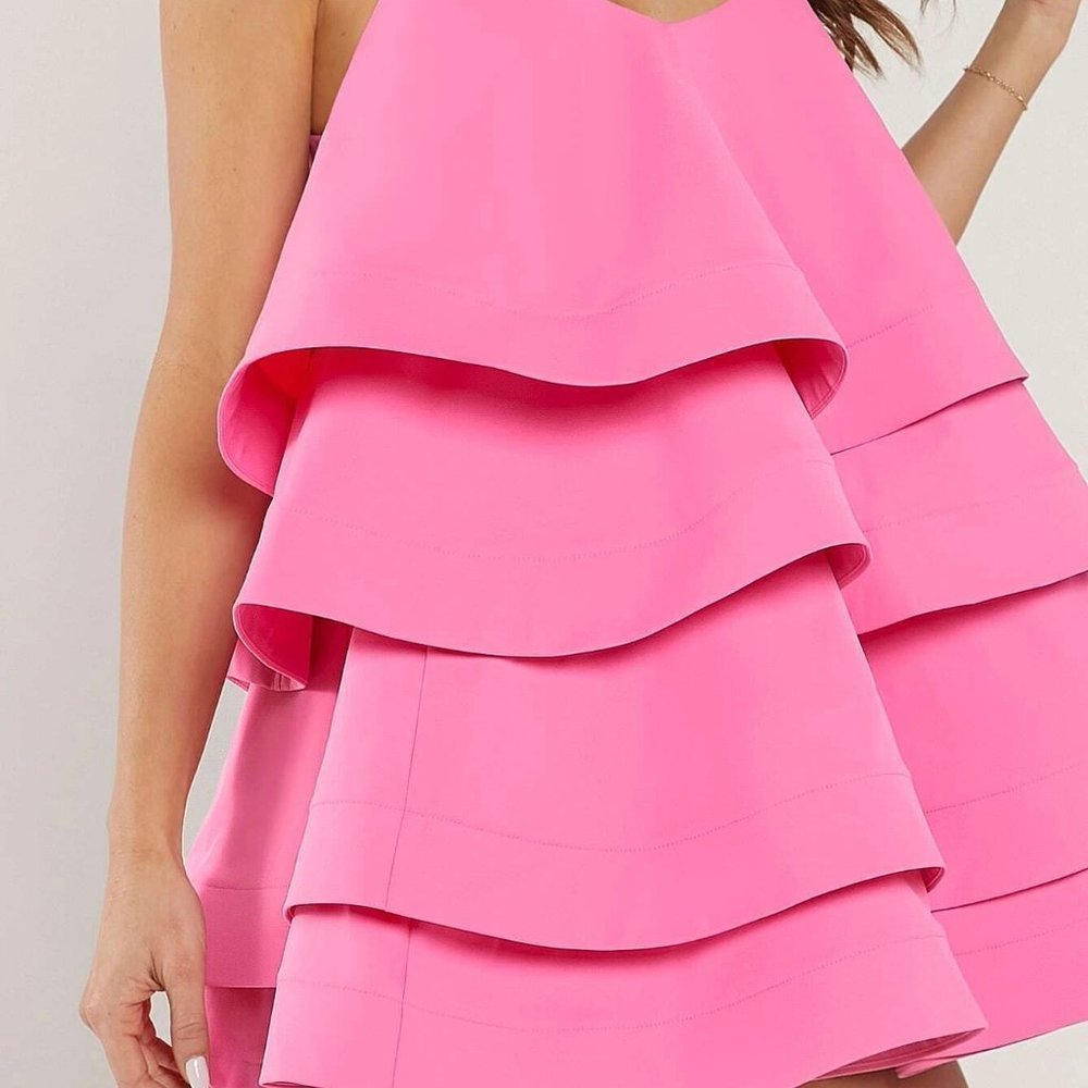 Womens Layer Hem mini dress Hot Pink event date night bridal baby shower Party - Picture 3 of 5